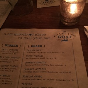 dinner at the Fainting Goat